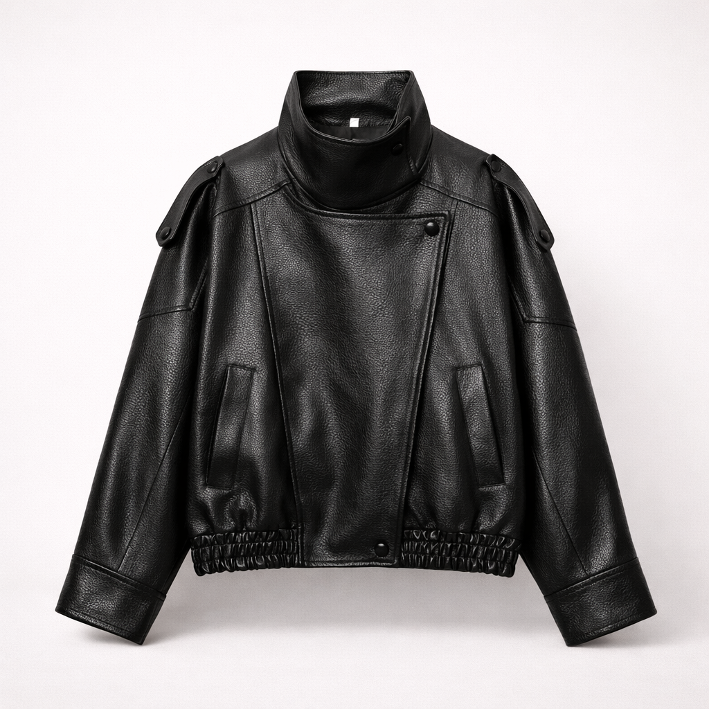 Black Streetwear Faux Leather Jacket
