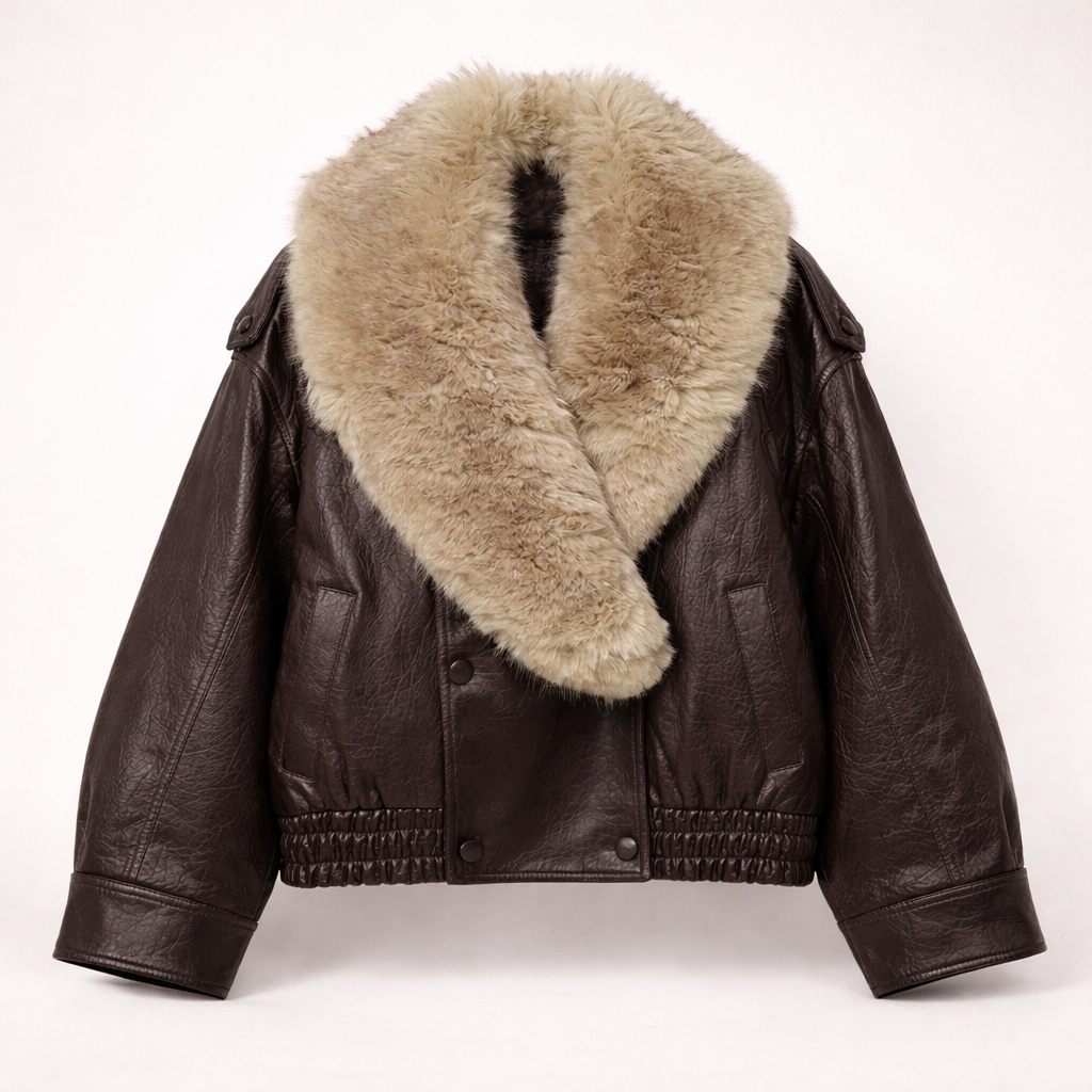 Black Double-Breasted Faux Leather Jacket