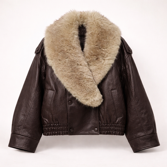 Black Double-Breasted Faux Leather Jacket