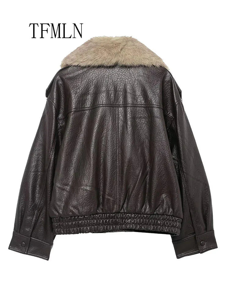 Black Double-Breasted Faux Leather Jacket