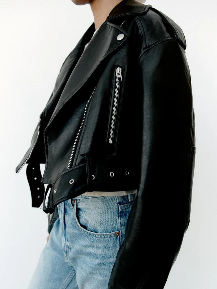 Black Biker Faux Leather Jacket