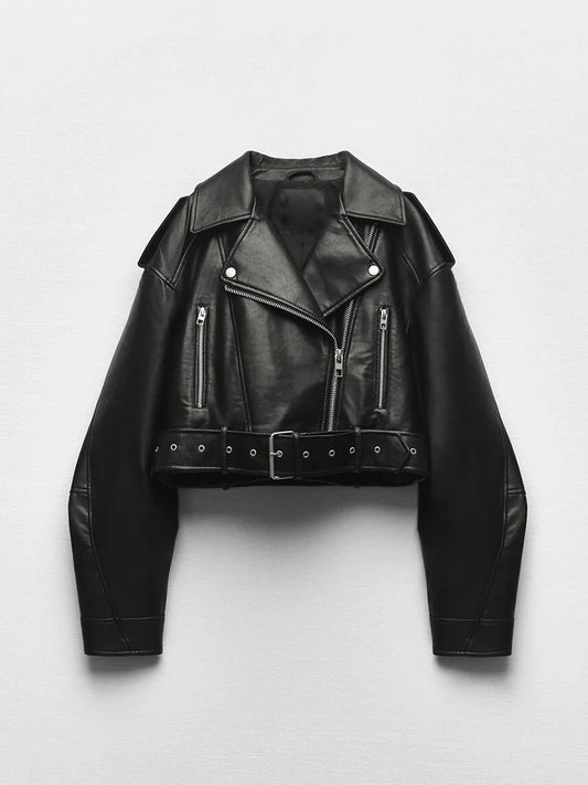 Black Biker Faux Leather Jacket