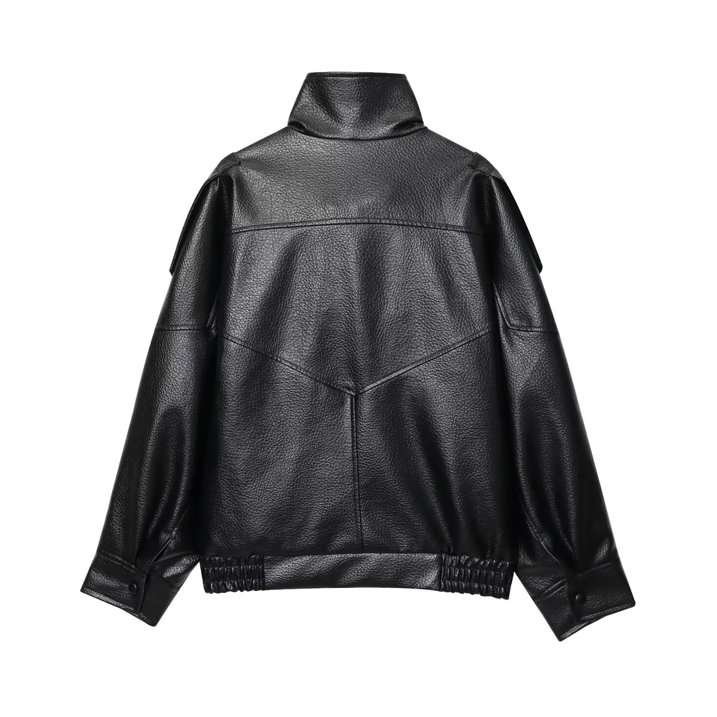 Black Streetwear Faux Leather Jacket