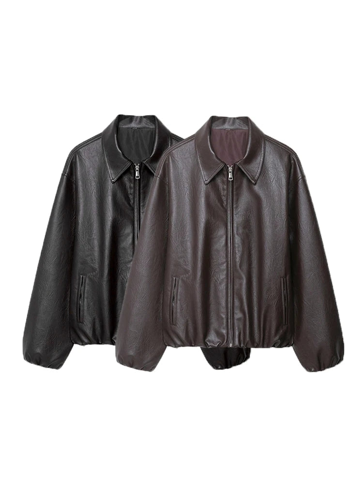 Brown Faux Leather Jacket