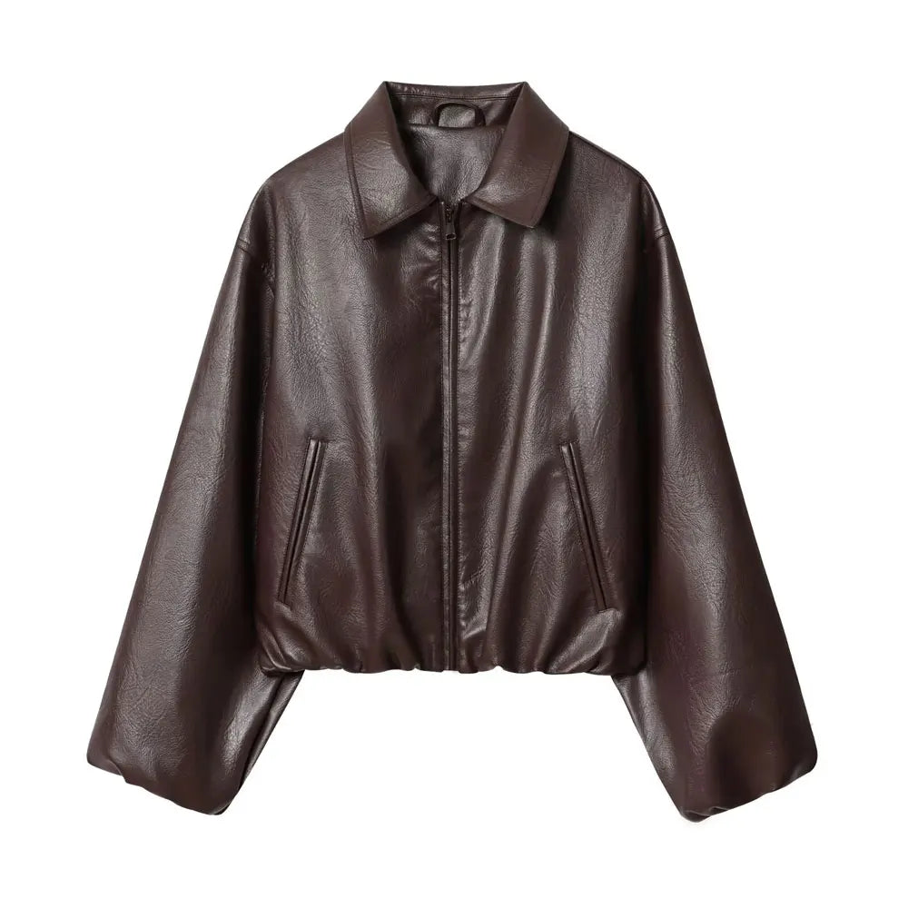 Brown Faux Leather Jacket