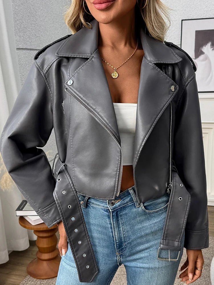 Black Biker Faux Leather Jacket