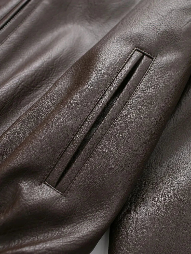 Brown Faux Leather Jacket
