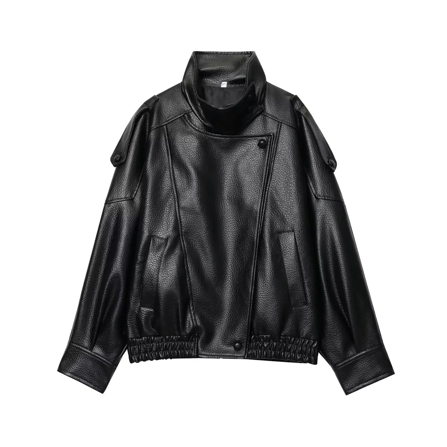 Black Streetwear Faux Leather Jacket